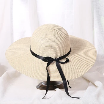 Letní slaměný klobouk Klobouk ženy, velký široký okraj pláž hat sluneční klobouk skládací sun block UV ochrana klobouk kostí chapeu feminino
