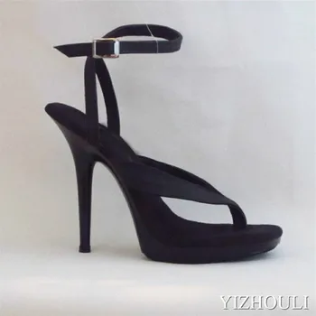 Letní černé nohy nahé jehlové podpatky, 13 cm pól taneční boty, model stage banquet boty