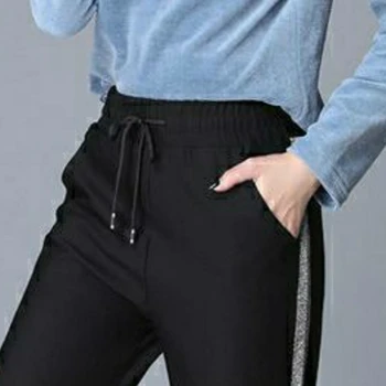 Ležérní Kalhoty Ženský Harém Šňůrky Side-stripe Kalhoty Jednoduché Slim Volné 4XL korejský Styl Módní Černé Dámské All-zápas Dospívající