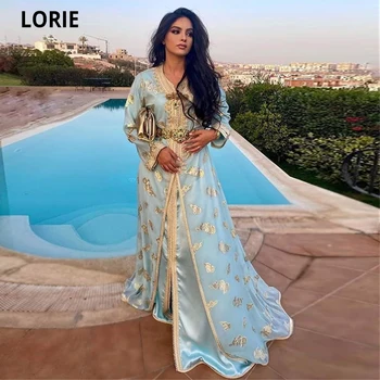 LORIE Arábie Šaty pro Strany Marocké Kaftan Večerní Šaty pro Ženy Formální Dlouhý Rukáv Světle Modré Plesové Šaty Plus Velikost 2020