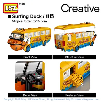 LOZ Mini Bloky Surf Kachna Obojživelný Autobus Kachna Loď Cestovní Model Auta Vzdělávací Hračky pro Děti Mini Cihly DIY Dárky