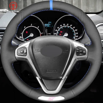 LQTENLEO Černé Pravé Kůže DIY Ručně šité Volant Kryt Pro Ford Fiesta ST 2013 2016 2017 2018