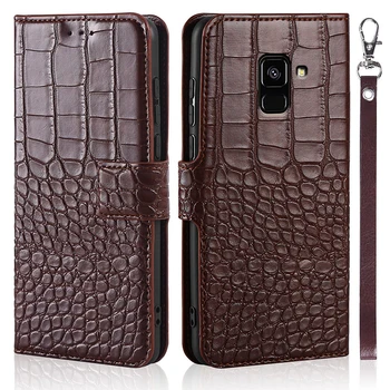 Luxusní Flip Pouzdro Pro Samsung Galaxy A8 2018 Kryt Krokodýlí Textury Kůže Knižní Design Telefonu Coque Capa S Poutkem Držitele Karty