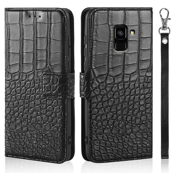 Luxusní Flip Pouzdro Pro Samsung Galaxy A8 2018 Kryt Krokodýlí Textury Kůže Knižní Design Telefonu Coque Capa S Poutkem Držitele Karty