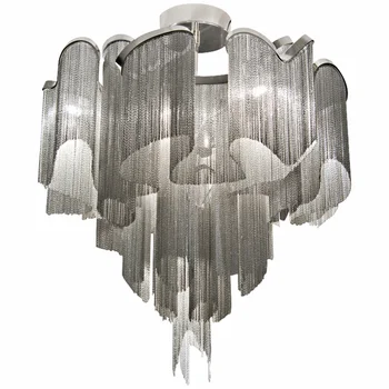 Luxusní Hliníkový Přívěsek Světla D80cm Stříbrný Řetěz Střapcem Světlo Domů Salon Hotel Art Dekorativní LED Přívěsek Lampy