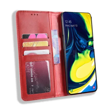 Luxusní Retro Slim Magnetic Kožené Flip Kryt Pro Samsung Galaxy A80 A90 Případě Kniha Wallet Card Stand Měkký Kryt Mobilní Telefon Tašky
