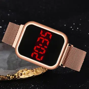 Luxusní Square Digitální Magnetické Hodinky Pro Ženy Rose Gold LED Dámy Quartz Ležérní Hodinky Ženské Colck reloj mujer Dropshipping