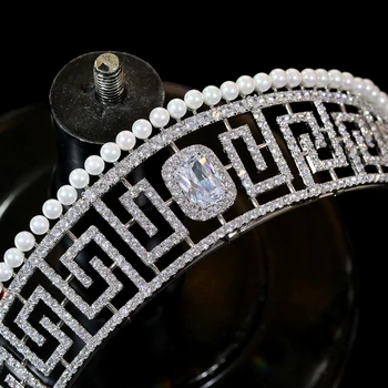 Luxusní ČR Čelenky a Korunky Evropské Royal Princess Crown Pearl Čelenka svatební Svatební Party Čelenka Vlasové Doplňky