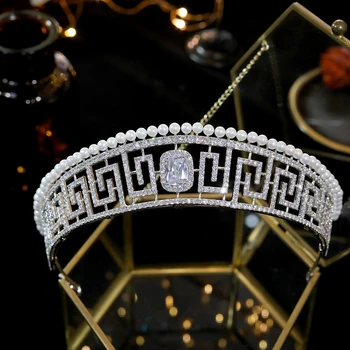 Luxusní ČR Čelenky a Korunky Evropské Royal Princess Crown Pearl Čelenka svatební Svatební Party Čelenka Vlasové Doplňky
