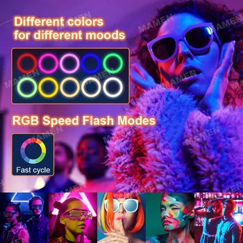 MAMEN 10 palcový RGB Prsten Světelný stativ LED prstencové Světlo Selfie Prsten Světlo s podstavcem 18 barev RGB video světlo Pro Youtube Tik Tok