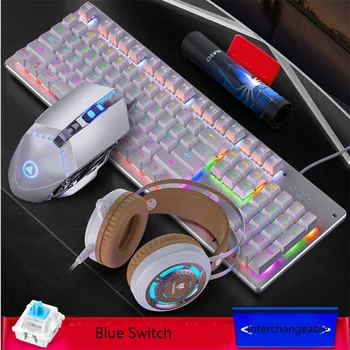 Mechanická Herní LED Drátové Klávesnice a Myši Combo s Vyzařující Charakter 3200DPI USB Myši, Multimediální Klávesy, Podsvícení Rainbow