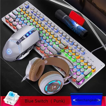 Mechanická Herní LED Drátové Klávesnice a Myši Combo s Vyzařující Charakter 3200DPI USB Myši, Multimediální Klávesy, Podsvícení Rainbow