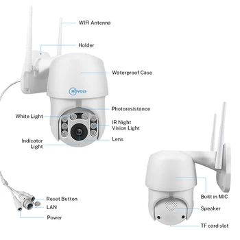 Movols 1080P Automatické sledování PTZ IP kamera Wifi, 4X Digitální Zoom Bezpečnostní Kamery IR Vodotěsné Speed Dome, 2MP kamery