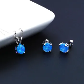 Mystic Ocean Blue Fire Opál Šperky Set Náhrdelník + Náušnice + Prsten