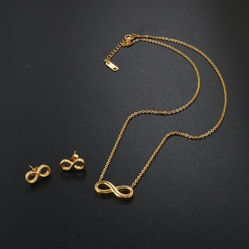 Móda Z Nerezové Oceli Šperky Set Infinity Přívěskem Náhrdelník Náušnice Zlaté Barvy Chian Kouzlo Šperky Pendientes Mujer Bijoux