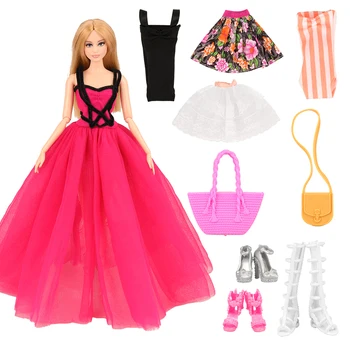 Módní Handmade 8 Ks/set Panenky Příslušenství = 3 Hračky, Šaty Náhodné +3 Doll Boty + 2 Příslušenství Pro Barbie Hry DIY Dívky Dárek