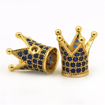 Módní Král Korunovační korálky modrá kobalt CZ Micro Vydláždit Korálek modrý Kubický Zirkon korunu pave korálky Unisex Náramek Přívěsky