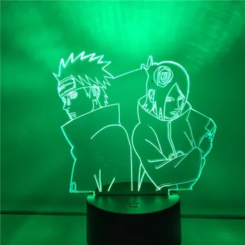 Naruto Figurka Konan Bolesti 3d Anime Noční Světlo se 7 Barev Změna LED 3D Iluze Stolní Lampa Děti Nightlamp Děti Dárky Hračky