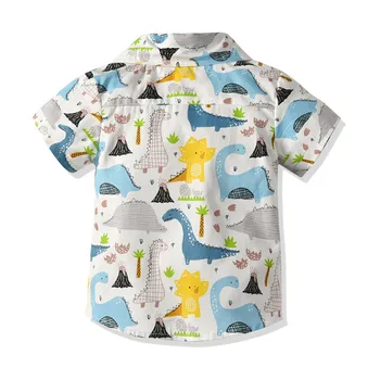Novorozené Chlapce Oblečení Set Dinosaurus Tištěné Krátký Rukáv Tričko + Podvazkové Kalhoty 1-7Y Děti, Děti, Podzim Formální Oblečení Obleky