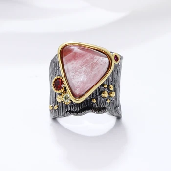 Nová okouzlující velký trojúhelník růžový kámen prsten pro ženy módní šperky černá á doprava zdarma docela velký prsten šperky