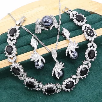 Nová Černá Perla 925 Stříbrné Šperky pro Ženy Náušnice, Náhrdelník, přívěsek, Prsten Zirkon Náramek
