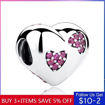 Nové 925 Stříbrné Růžové Krystaly Srdce Kouzlo Fit Originální 3mm Náramek pro Ženy DIY Příslušenství CMC012