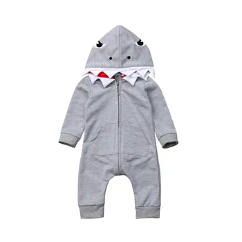 Nové Módní Novorozence Oblečení Unisex Oblečení Chlapci Dívky Žralok S Kapucí Dlouhý Rukáv Romper Baby Kombinéza Bavlna Batole Oblečení