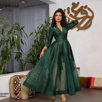 Nové Příjezdu V Neck Zelená večerní šaty abendkleider 2021 Dubaj Kaftan večerní šaty Dlouhé Abendkleider abiye Večerní šaty