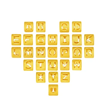Nový Pure 24K 3D Žluté Zlato Korálek 6.8x5.6mm Beatuiful Dopis Srdce DIY Korálek Přizpůsobitelné Prezentovány Zdarma Náramek Kombinace
