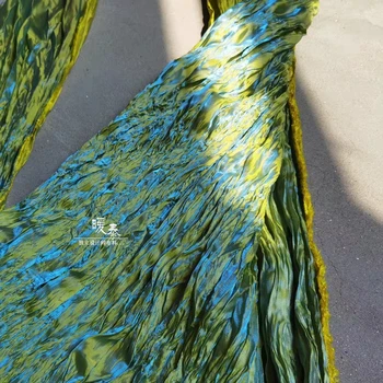 Nový Skládaný Záhyby Tkaniny Miyake stylu Redesign Přechod Modrá Zelená DIY Fázi Oblečení Sukně Šaty Maturitní Designer Tkaniny