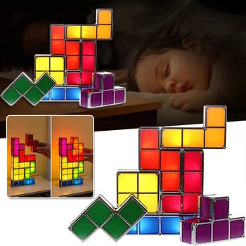 Noční Lampa Tetris Blok DIY Constructible Zdobí LED Světlo Kreativní Barevné Stohovatelné Puzzle Noční Světlo, dítě, dítě, hračky