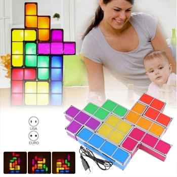 Noční Lampa Tetris Blok DIY Constructible Zdobí LED Světlo Kreativní Barevné Stohovatelné Puzzle Noční Světlo, dítě, dítě, hračky