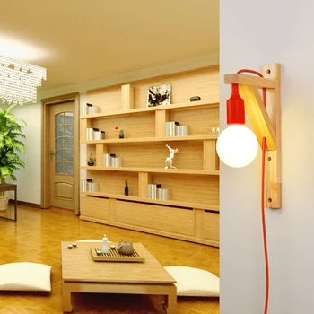 Nástěnné lampy s kabelem Jednoduché Dřevěné Kreativní visí masivní dřevo pro schody, uličky světla obývací pokoj Svícnu Lampy LED Svítidla