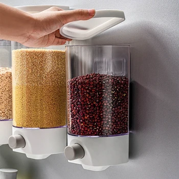 Nástěnný Automatické Rýže Obilovin Dávkovač Plastový Transparentní Skladování Obilí Kolonce Kuchyně Food Tank Odolné Proti Vlhkosti