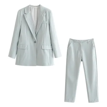 Obleky dámské oblek 2 ks sako s kalhoty plná barva volné ležérní dámy oblek dámy suitpants костюм брючный женский