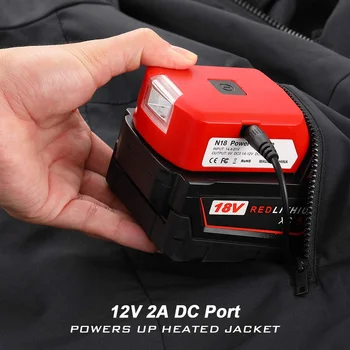 Oein Adaptér Baterie Pro Milwaukee 18V M18 Baterie, Napájecí Zdroj s Dual USB 5V/2.1 A DC Port 12V/2A LED Světlo Pro Vyhřívané Bundy