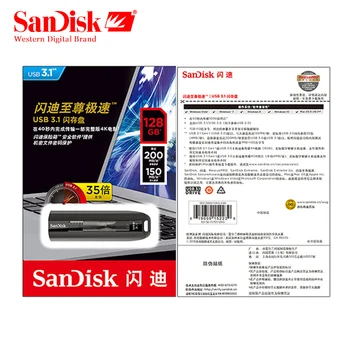 Originální SanDisk Extrémní Jít ssd, USB 3.1 Flash Disk 64GB flash disk USB Memory Stick 128 GB Flash Disk, Zápis 150MB/s