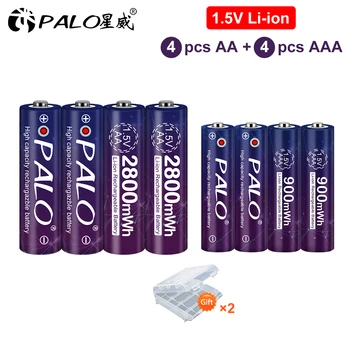 PALO 2800mWh 1,5 V AA Dobíjecí Li-ion Li ion Baterie + 900mwh Li-ion Lithium 1,5 V AAA Dobíjecí Baterie pro Hračky, Hodiny