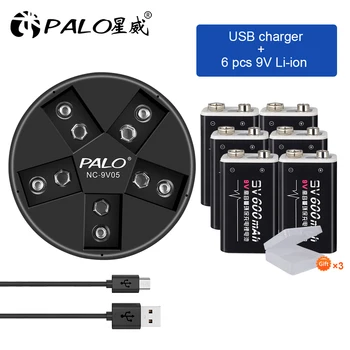 PALO 9V Nabíječka Nimh a lithiové Dobíjecí Baterie 6f22 Li-ion Batterie 5 Sloty USB Ochrana Bateria pro Multimetr Mikrofon
