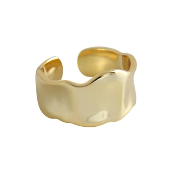 Peri'sBox 2019 Trendy 925 Sterling Silver Široký Prsten Vlnitými Hranami Nepravidelné Prsteny pro Ženy, Jedinečné Lesklé Robustní Prsten Nastavitelný
