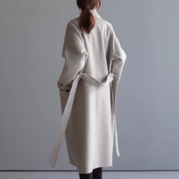 Podzim Zima Tenký Dlouhý Kabát Ženy 2020 Ležérní Double Breasted Vlněný Kabát Ženy Korejské Elegantní Office Lady Overisze Vynosit