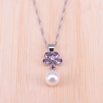 Propagace náušnice náhrdelník set sladkovodní pearl stříbrná barva sada šperků pro ženy bílý kubický zirkon květinové šperky