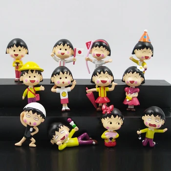 PVC 12 Stylů Šťastný Rok Chibi Maruko Chan Akční Obrázek Přívěsek Klíčenka Anime Karikatura Sakura Momoko Model Hračky Děti Dárek