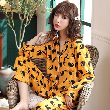 Pyžamo Ženy, Bavlna, Dlouhý Rukáv Dámské Pyžamo Sexy Květinové Tisk Japonské Jednoduchý Oblečení Pro Volný Čas Oblečení Na Spaní Pyžama Noční Prádlo