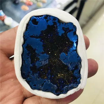 Přírodní Achát Geode Tmavě Modrá Drusy Quartz Galvanicky Clusteru Crystal Bodů Brazilských Minerálů Exemplář Party Dekorace