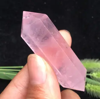 Přírodní Rose Pink Crystal Quartz Dvojité Špičaté Obelisk Exemplář