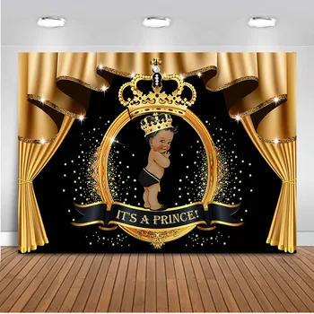 Royal Baby Sprcha Pozadí Zlatá Koruna a Curtrain Pozadí je princ Miminko Party Dekorace, Rekvizity Dezert Tabulky