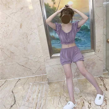 Roztomilé Japonské Bílé Pyžama Nastaví Ženy Bavlněné spodní Prádlo Sexy oblečení na Spaní Tričko a Šortky 2 Ks pro Dívky Ležérní Homewears Oblečení