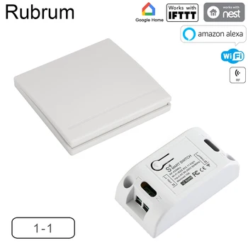 Rubrum WiFi Switch RF 433MHz 10A/2200W Časovač Bezdrátový Spínač 86 zapnutí/Vypnutí Panelu Pro Tuya Google Domov Amazon Alexa Světlo