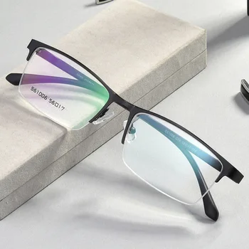 Rám ze slitiny Brýle Půl Rim Brýle Pánské Obchodní Styl Optické Brýle s Jarní Závěsy Krátkozrakost Brýle